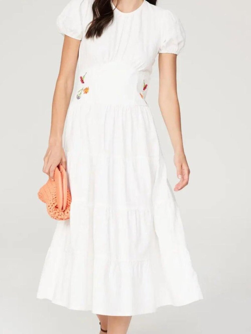 LISA SAYS GAH Madison White Tiered Midi Dress Embroidered flowers Corset Top XL